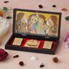 24K Gold Plated Religious Frame Photo Frame with Charan Paduka Return Gifts for Home Puja Office (RADHA KRISHANA)