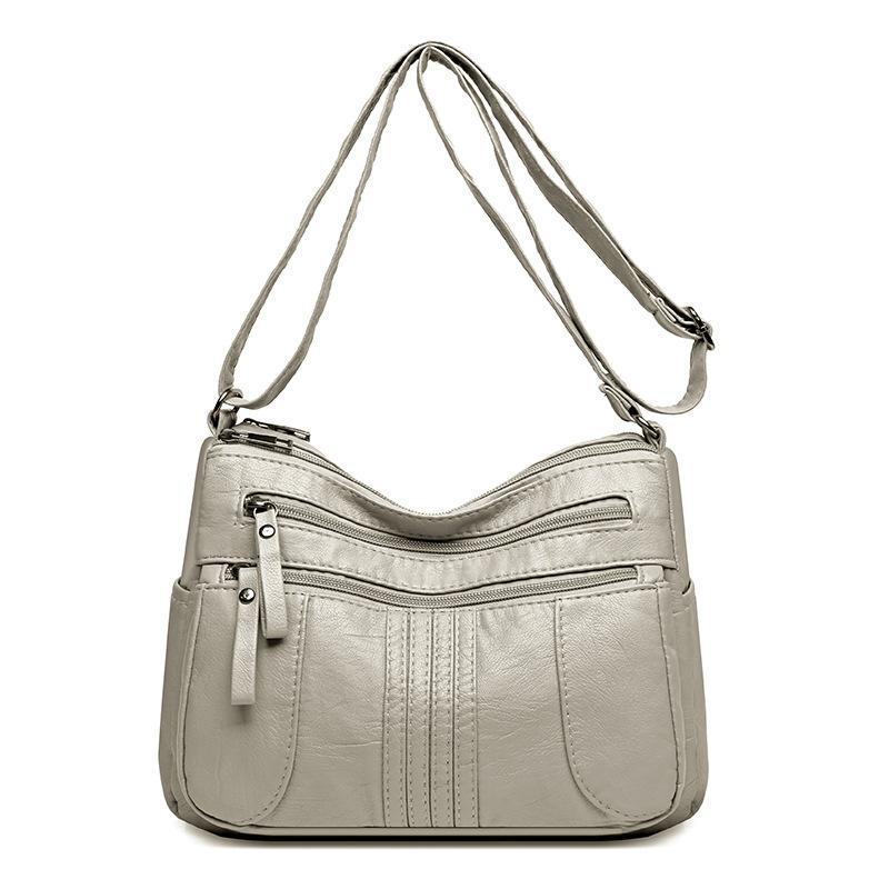 Retro Soft Leather Shoulder Bag Multi Pocket Solid Color Crossbody Bag Perfect for Business Trips Grocery Shopping