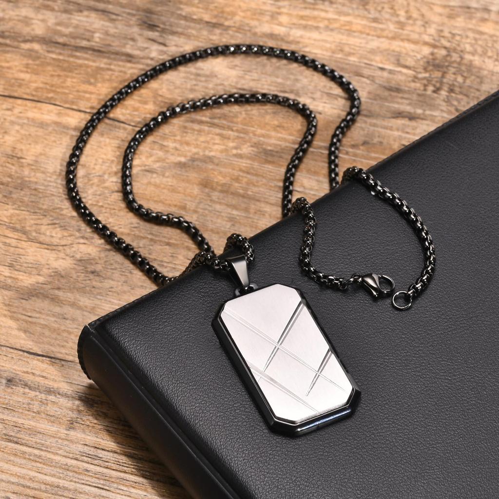 Stilvolle Hundemarken-Halsketten für Männer Jungen, Quadratischer Anhänger aus Edelstahl, Punk-Schmuck, Geschenke für Väter