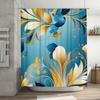 Modern Blue Gold Flower Print Shower Curtain for Bathroom Decor Waterproof Home Decorative Canopy
