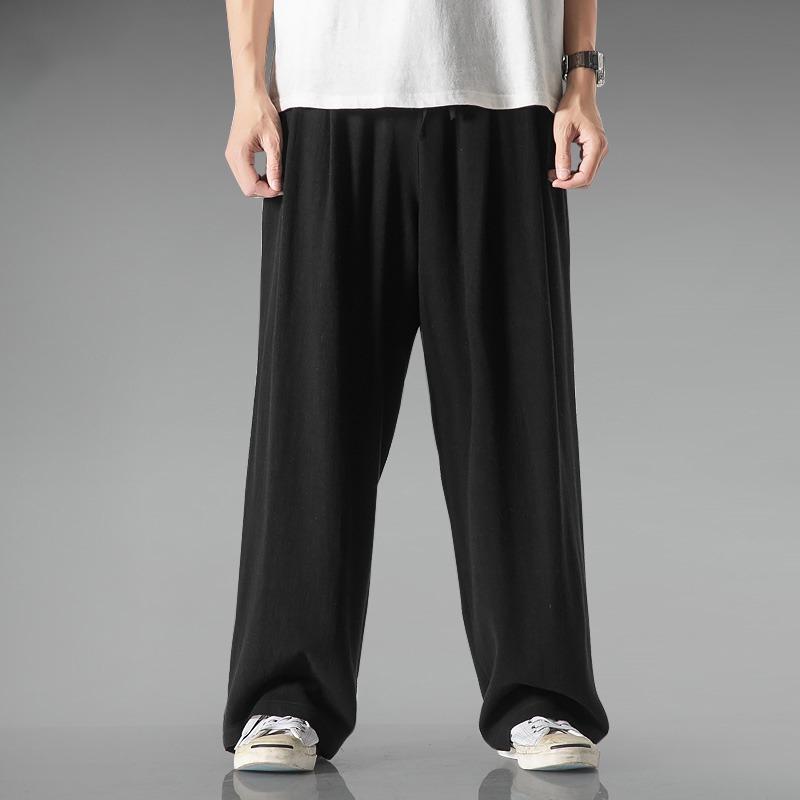 Summer Lightweight Breathable Linen Pants Men's Loose Straight Wide-leg Pants Cotton and Linen Casual Pants