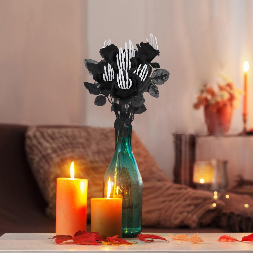 Artificial Flower with Skeleton Hands Decorative Holiday False Flower for Party Dining Photo Props