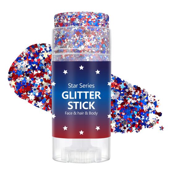 16G Hair Face Body Glitter Stick for Independence Day, Fourth of July Patriotic Red White Blue Glitter Stick, Makeup Accessory