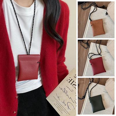 Korean Style Pu Leather Coin Purse Travel Small Storage Bag Hanging Neck Coin Purse  Streetwear