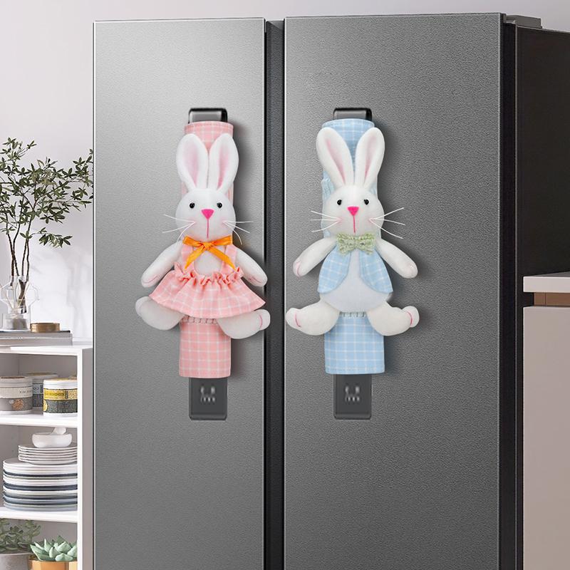 Refrigerator Door Handle Covers Set Of 2 Easter Cute Rabbit Bunny Egg Washable Fridge Dishwasher Mocrowave Oven Door Decor