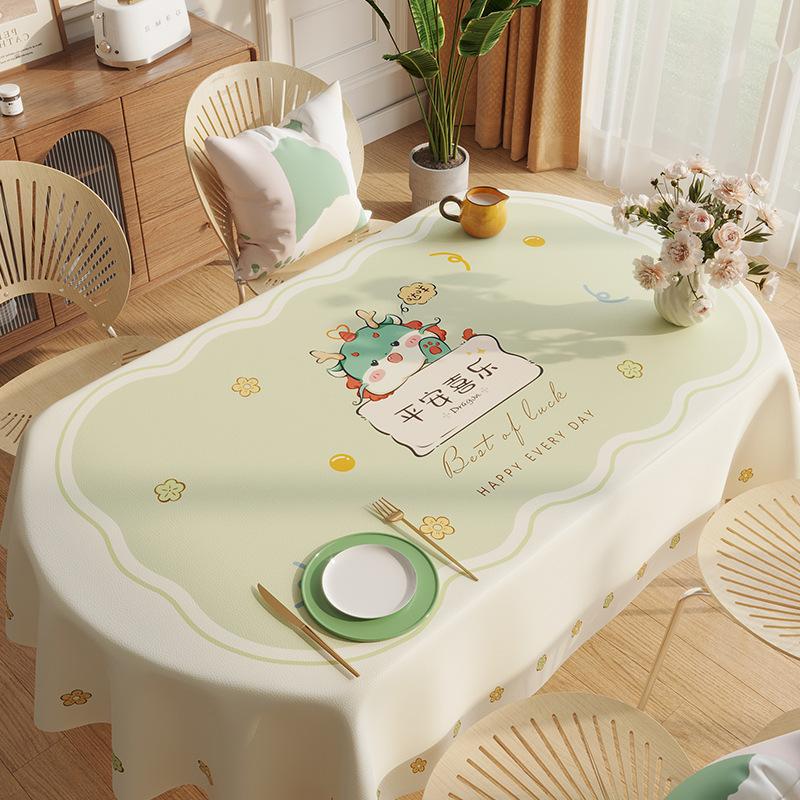 Year Of The Dragon Internet Celebrity Tablecloth Waterproof, Oil-Proof, Anti-Scalding, Leave-In Cartoon Dining Table Cloth, Tablecloth Thickened