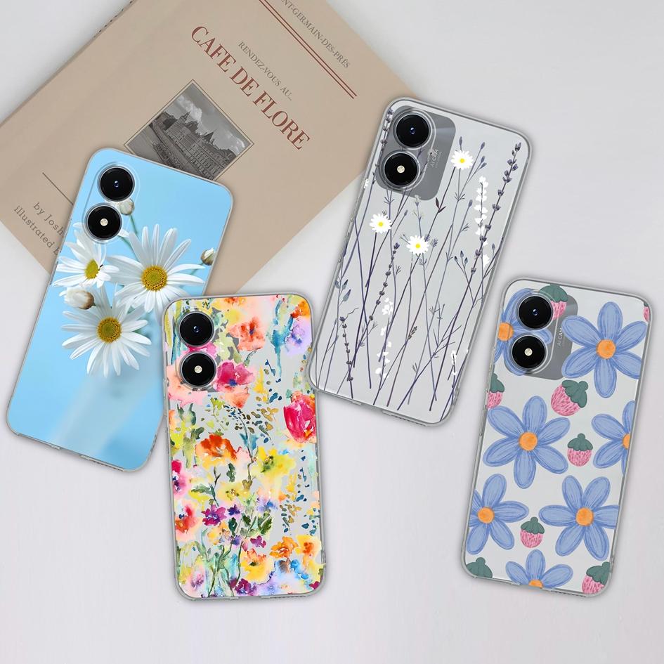Étui de téléphone pour Vivo Y27 Y15 Y21 Y20 Y36 Y33 Y02S Y10, coque arrière de luxe antichoc, sac de téléphone Transparent mat en Silicone souple, fleur pour Vivo pare-chocs