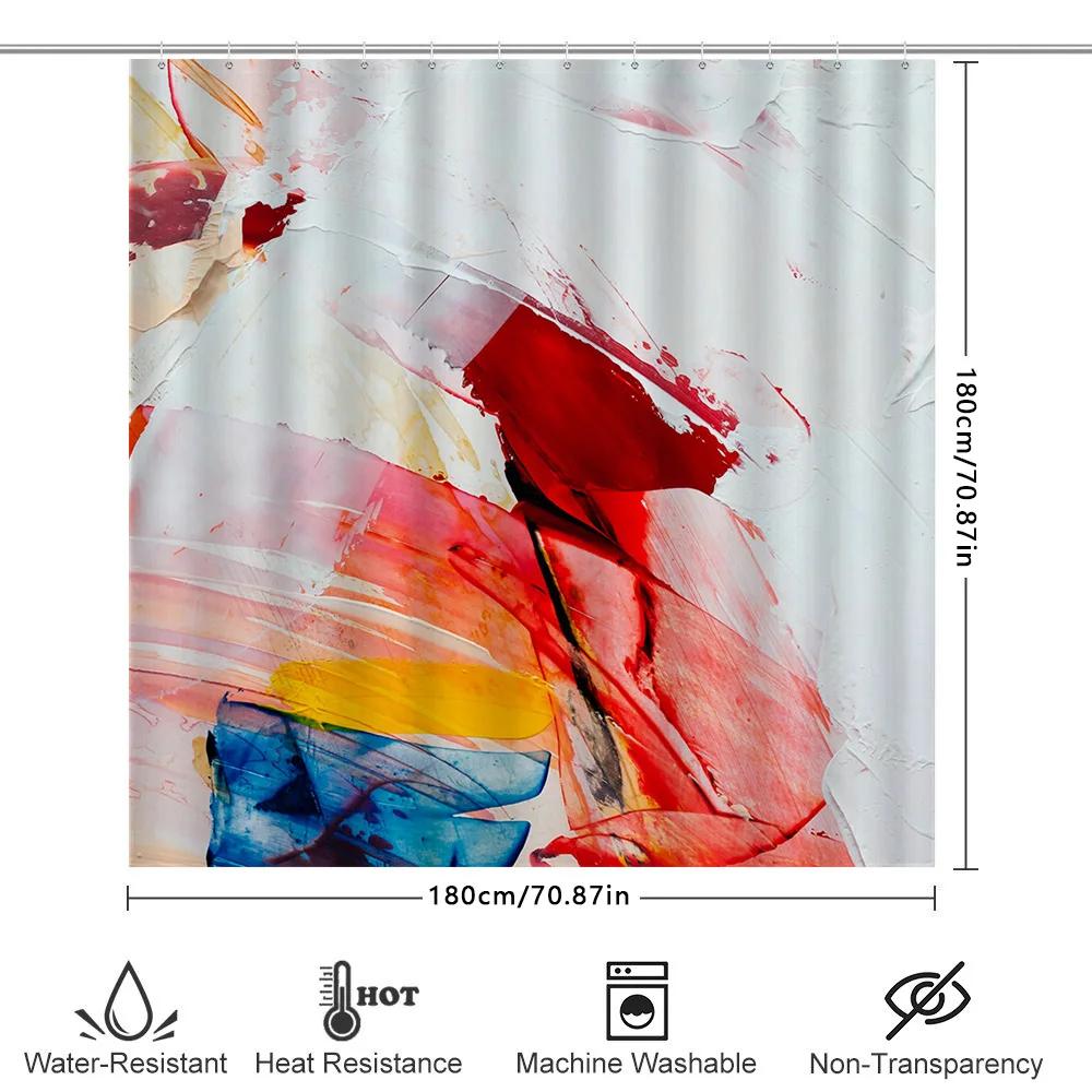Brightly Colored Bathroom Shower Curtain, Modern Abstract Art Print Watercolor Design In Red, Yellow Blue Colors For Home Decor