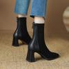 Autumn Winter Square Toe Women High Heel Ankle Boots Fashion Stripper Party Shoes Female Vintage Stretch Slim Short Booties