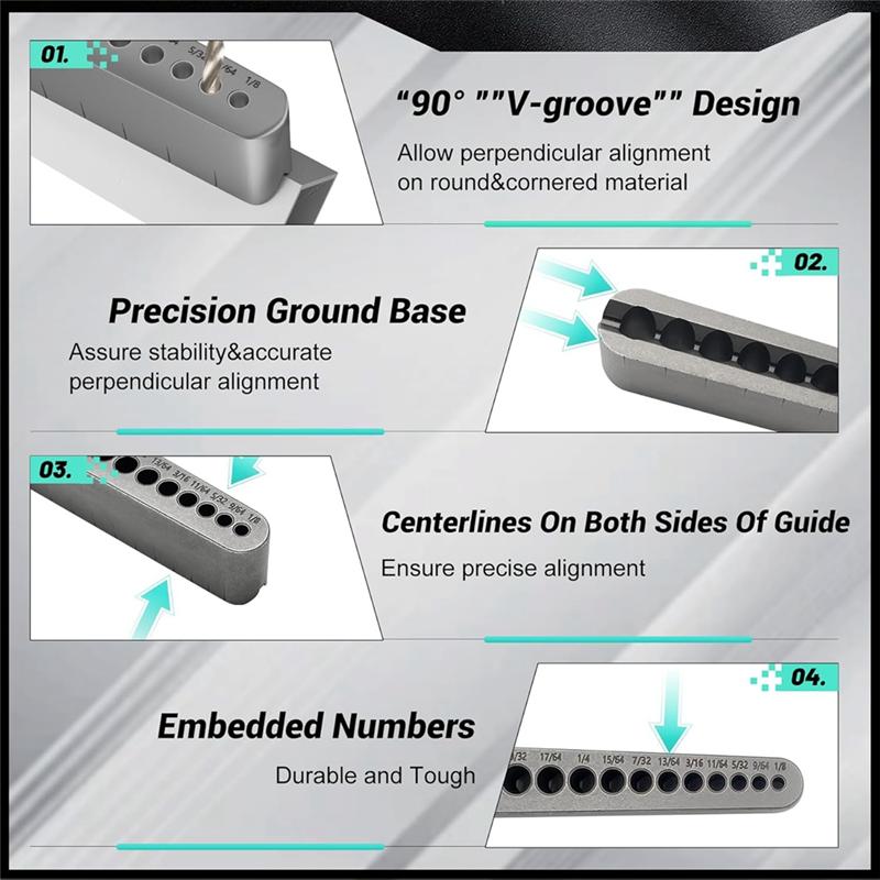 A95I-STD1000DGNP 1/8In To 3/8In Drill Guide For Straight Holes, 17 Sizes, Heat-Treated Steel, In 1/64In Increment Steps