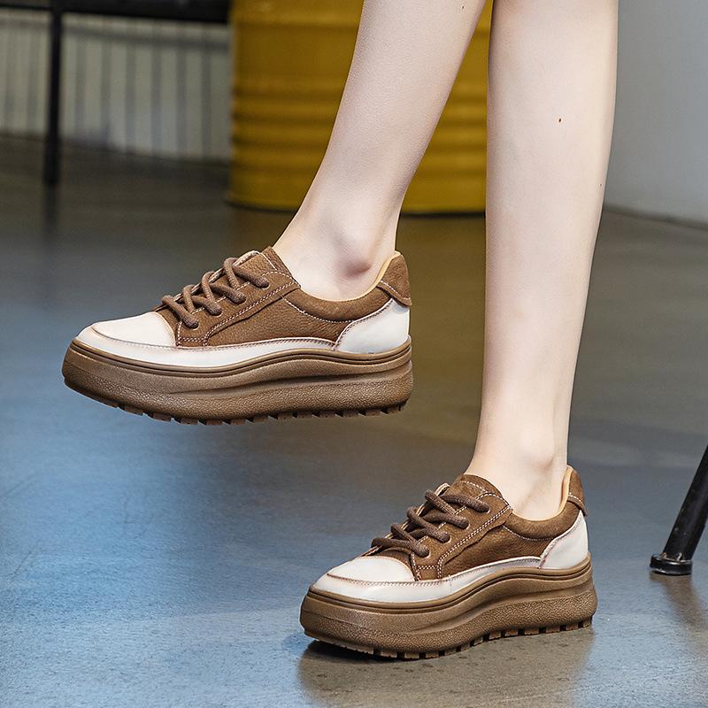Casual Single-piece Flat Lace-up Comfortable Women's Retro-style Soft Leather Nurse Shoes