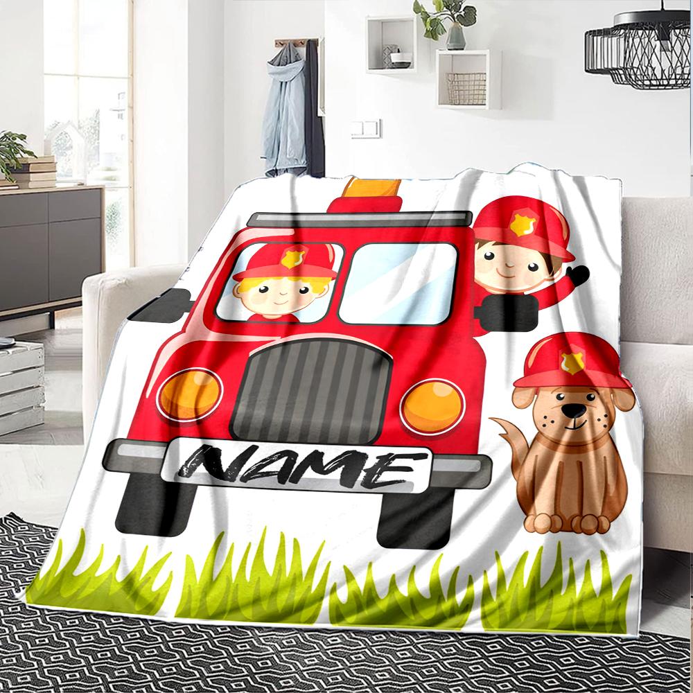 Custom Name firefighters Theme Printed Blanket - Perfect for Couch, Bed, Travel & Outdoor Use | Machine Washable, Cozy & Durable.
