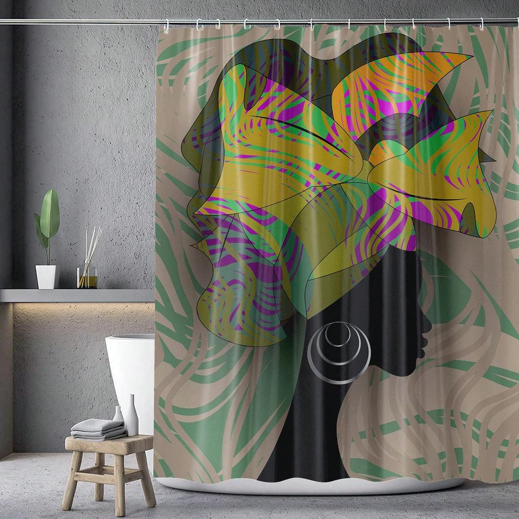 African Woman Shower Curtain, Afro American Girl Shower Curtains Funny Fabric Shower Curtain Abstract Art Modern Set