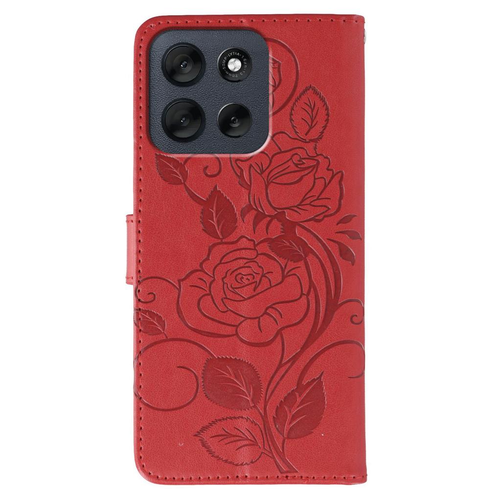 For Motorola Moto G56 5G Case Wallet Stand Imprinted Rose Butterfly PU Leather Phone Cover