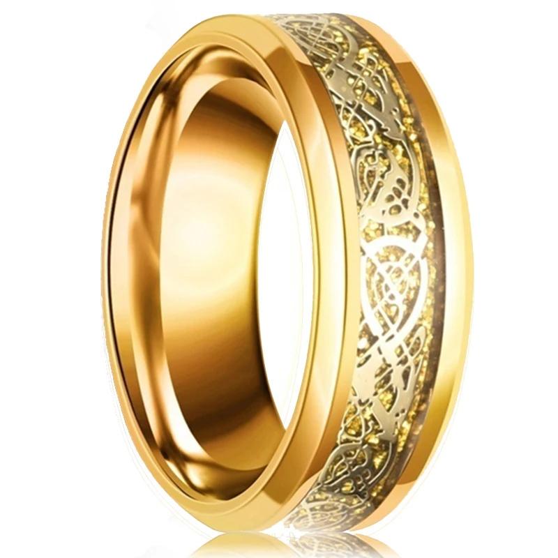 Fashion 8mm Men's Stainless Steel Celtic Dragon Ring Inlay Red Green Black Carbon Fiber Ring Wedding Band Charm Jewelry Gifts