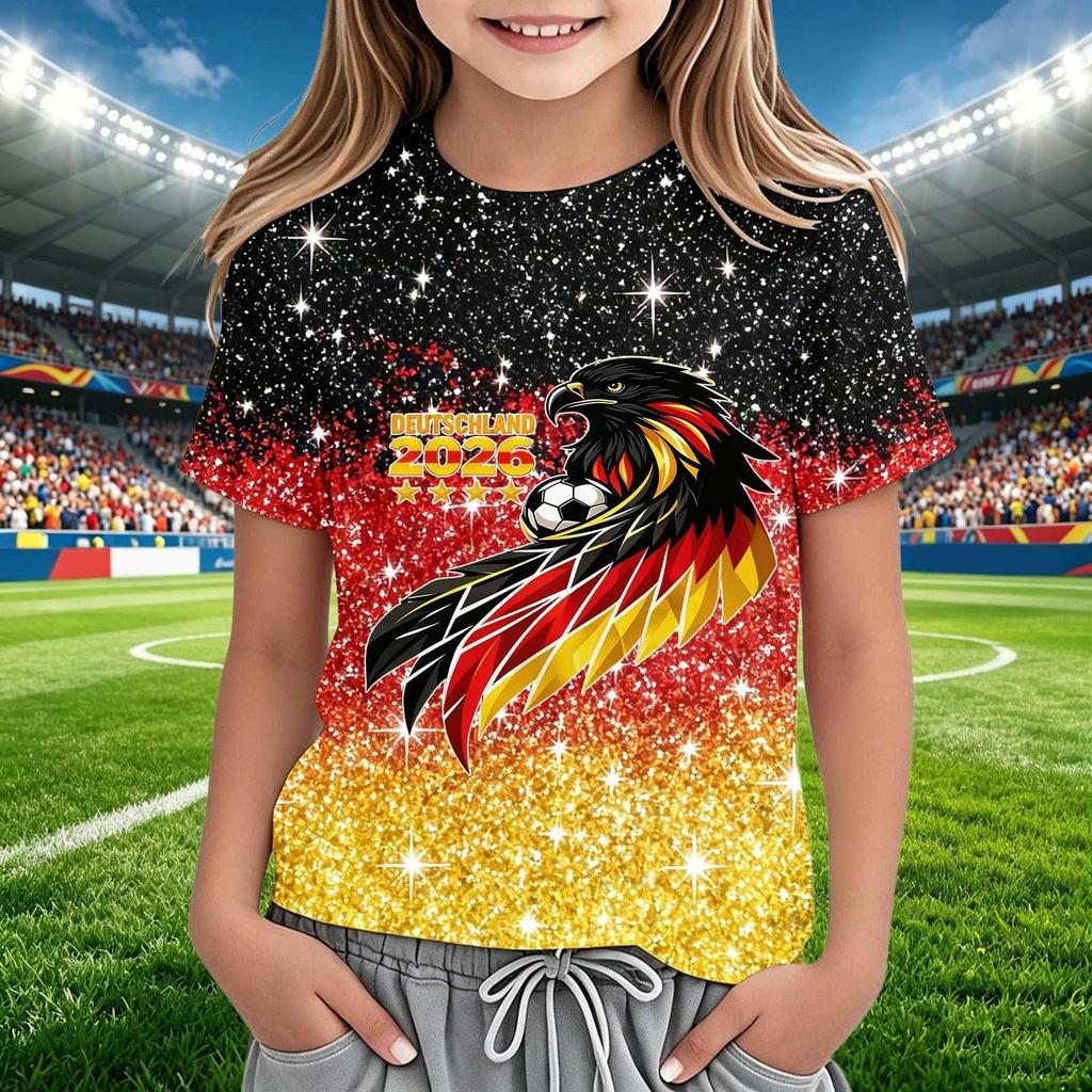 Kids Crew Neck Short Sleeve Soccer Fan Shirt World Cup Supporter Tee Lightweight Breathable Comfortable Fit Youth Top