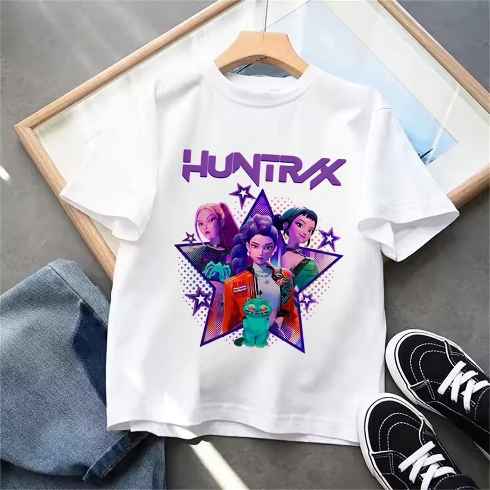 Camiseta Casual Fashion Infantil KPop Caçadores de Demônios Filme Gola Redonda Desenho Animado Meninas Meninos Camiseta Casual Estampa Bebê Roupas de Menina