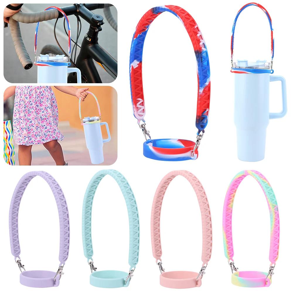 Water Bottle Handle Silicone Adjustable Shoulder Strap Fit Most 8-40oz Bottle Water Bottle Sling Carrier for Stanley Cup Accesso