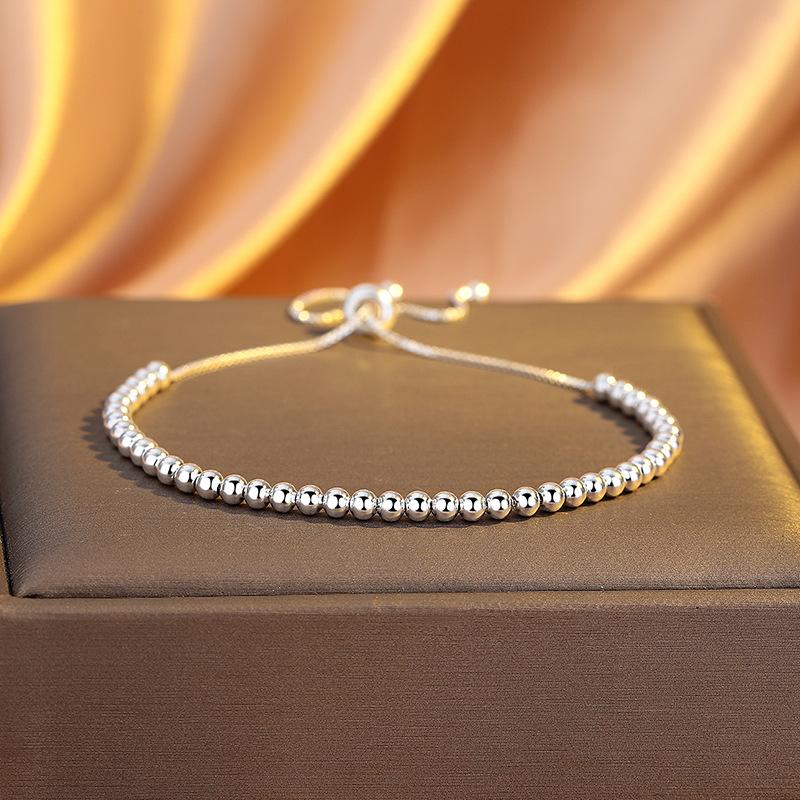 Transshipment Round Bead Bracelet Women'S 3M Beaded Fashionable Versatile Simple Pull-Up Adjustable Small Silver Bean Bracelet