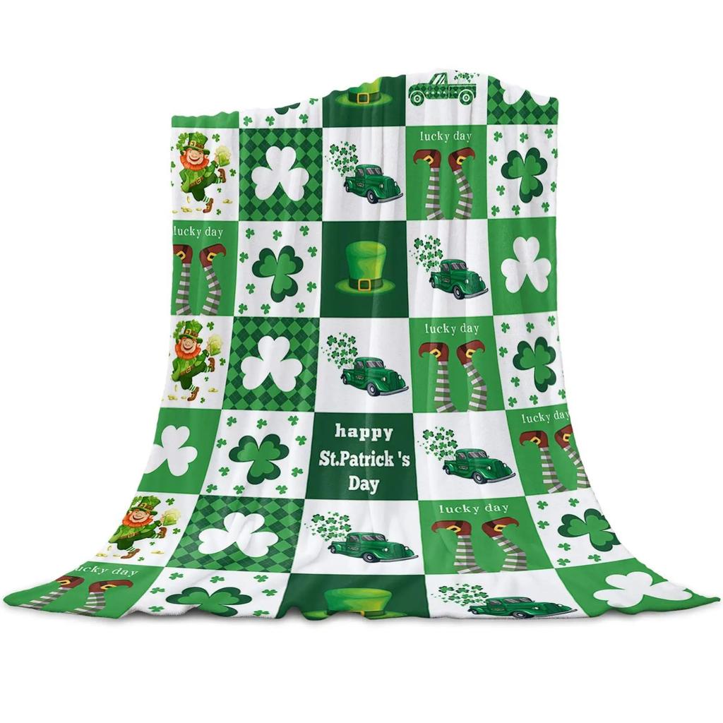 St. Patrick'S Day Blanket Clover Design Flannel Blanket Sofa Decorative Blanket Sheet Bedspread