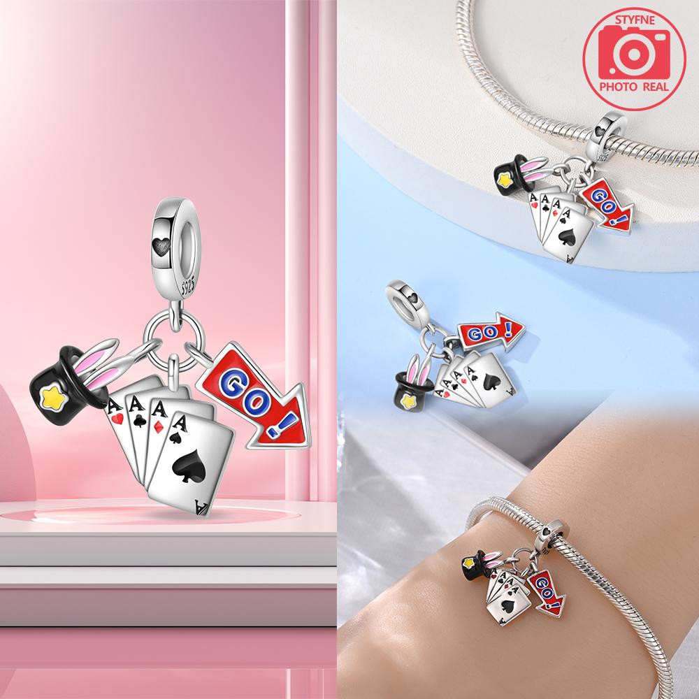 Playing Cards With Stone Beads Copper Plated For Charms Copper Plated Original Bracelet For Jewelry Making