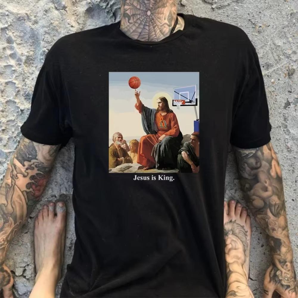 Funny Jesus Play Basketball T-shirt Faith Tee Women Men Religion Tops Religious Easter Roupas Ropa Hombre Masculinas
