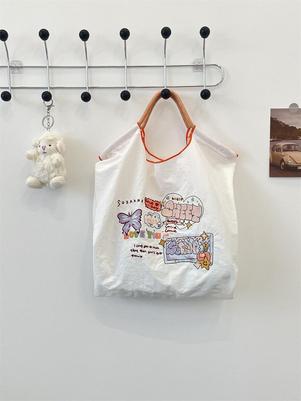 

Ins милая красивая женская вышитая сумка для покупок сумка из ткани Оксфорд сумка для студента класса сумка