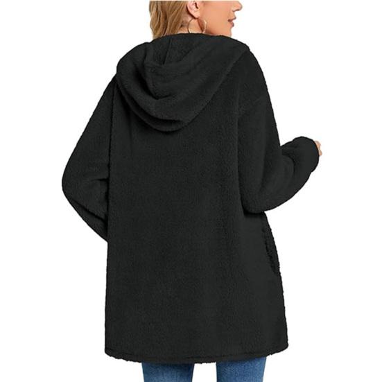 Fleece Jackets for Women Oversized Button Down Fuzzy Hooded Coat Casual Long Sherpa Outerwear with Pockets