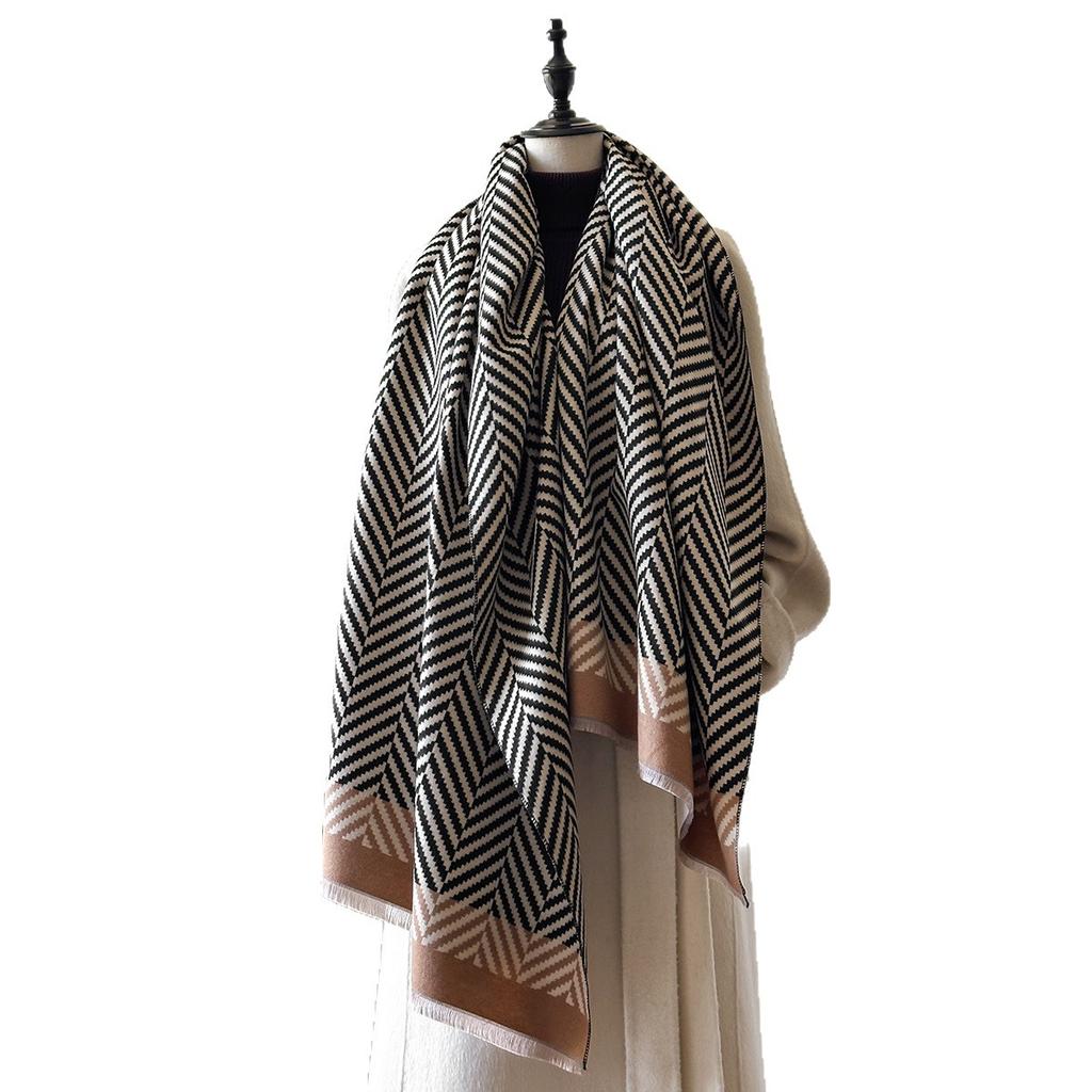 Striped Imitation Cashmere Spring And Autumn Thin Scarf Women'S Gold Thread Light Luxury Versatile Shawl Air Conditioner Blanket Light Luxury Simple