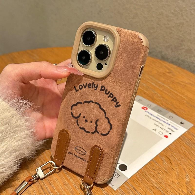 Simple Lines Curly Puppy Suede Autumn and Winter Women's Lanyard for Apple 17Promax/Air Mobile Phone Case