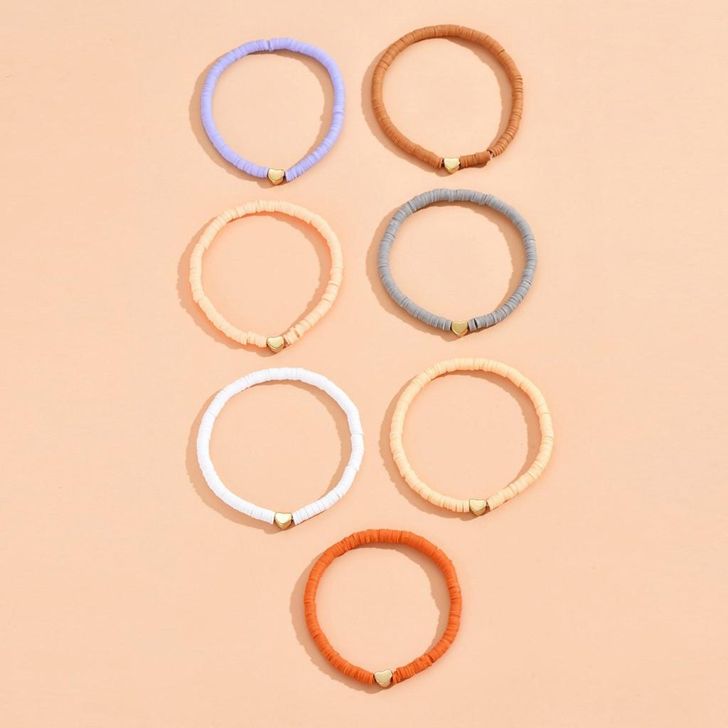 Set of 7 Colorful Heart Charm Stretch Anklet Stylish Soft Pottery Heart Ankle Bracelets Colorful Stretch Accessories