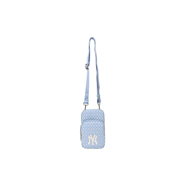 MLB Monogram Series Vintage All-Over Print NY Yankees Polyester Phone Bag Shoulder Bag Crossbody Bag Mini Unisex bags Sky-Blue 32BGDK111-50S