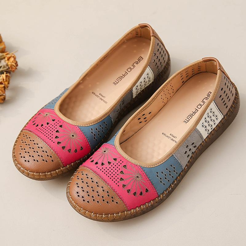 

Новые летние балетки с вырезами, женские мокасины из натуральной кожи, слипоны, лоферы с низким подъемом, женские лоскутные неглубокие балетки 35