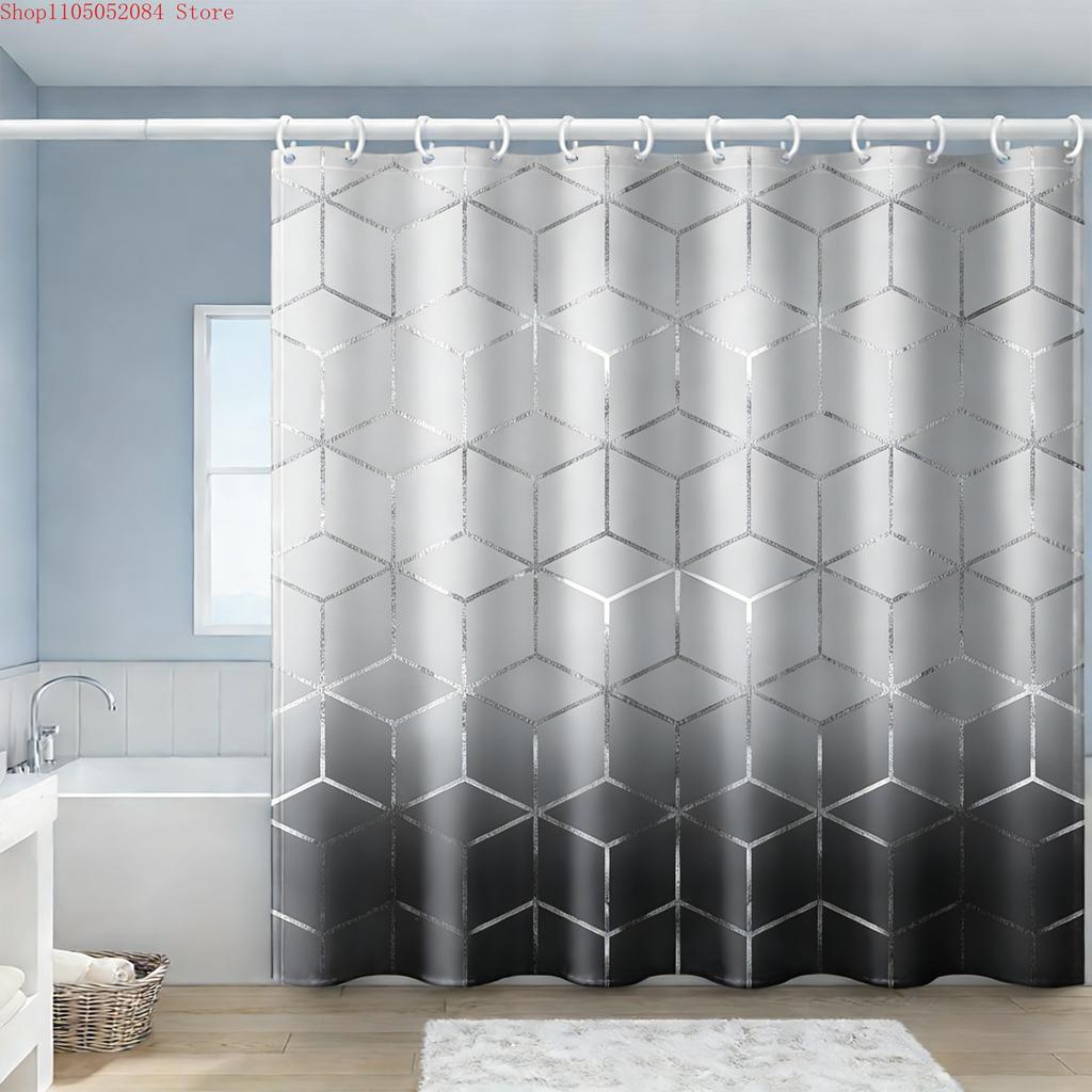 3D Black Geometric Chevron Pattern Waterproof Shower Curtain For Modern Bathroom