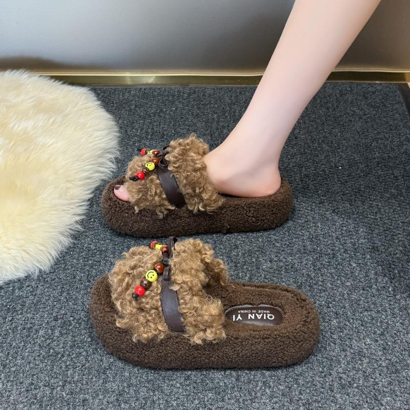 Fashion explosion Mao Mao slippers women's autumn and winter wear 2025 autumn new ins trendy thick bottom super home cotton drag