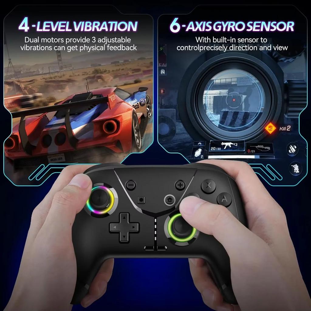 Switch PRO Wireless Bluetooth Game Controller PC Motion Sensing Vibration Macro Programming Continuous IOS