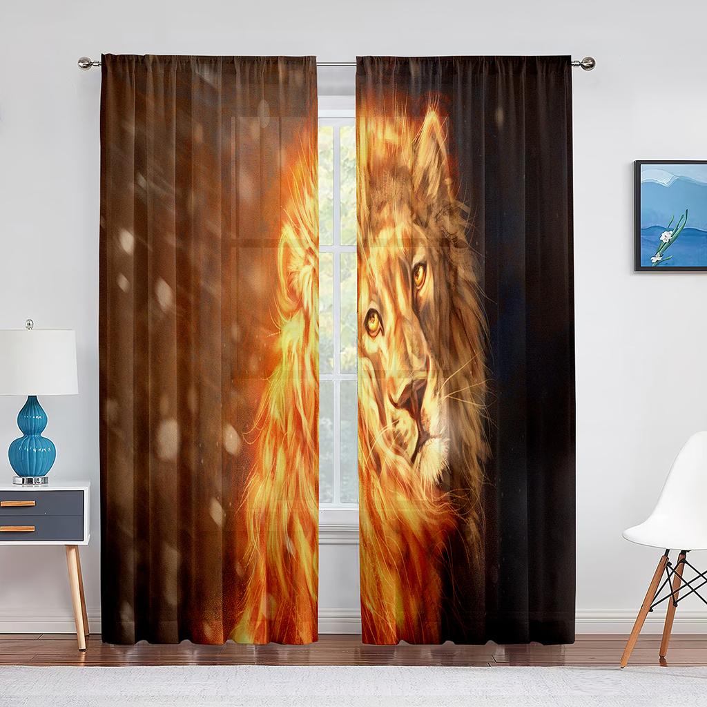 Fantasy Lion Starry Sky Tulle Curtains for Bedroom Living Room Decor Chiffon Sheer Voile Curtain for Balcony Kitchen Home Drape