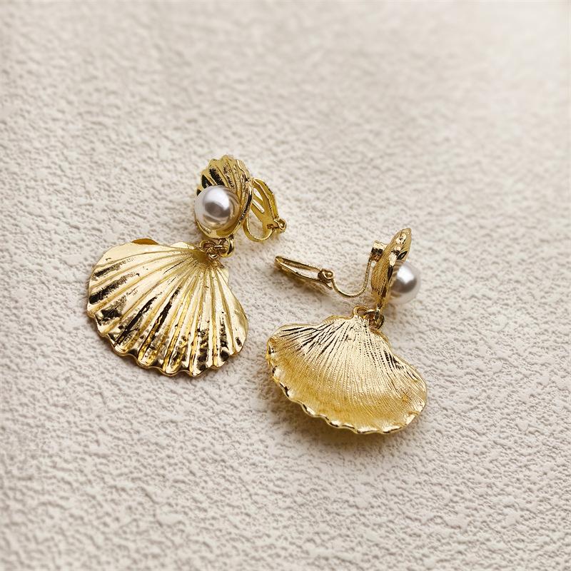 Nu Necesită Piercing în Urechi Cercei de Lux Aur Coajă Perlă Imitată Cercei Clip la Modă Cercei Unici