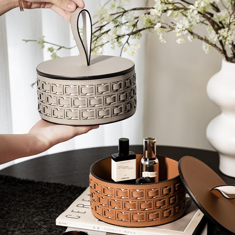 Luxury PU Leather Storage Box & Tray with Cover Handle Multi-functional Organizer for JewelryCompartment Cosmetic Organizer