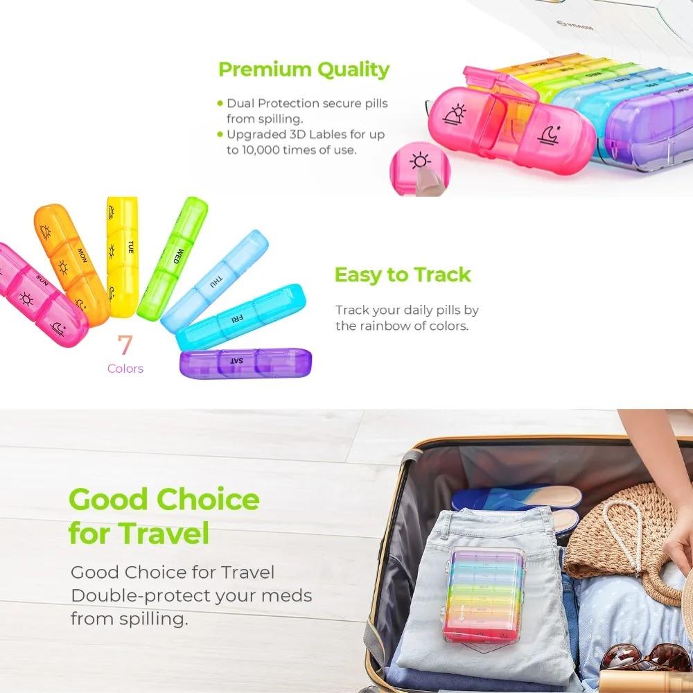Premuim Weekly Pill Box Cases Organizer Large 7 Day Pill Box 3 Times A Day Container Portable for Medication Vitamins Fish Oil