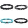 Geometric Black Dandan Stone Lava Rock Tiger Eye Beaded Bracelet With Elastic Cord For Men And Women