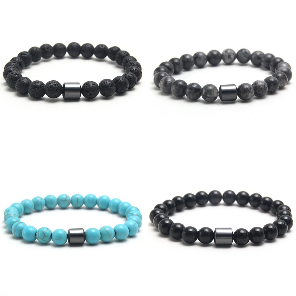 Geometric Black Dandan Stone Lava Rock Tiger Eye Beaded Bracelet With Elastic Cord For Men And Women