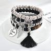 Ethnic Wind Wings Bracelet Round Card Letters Multilayer Tassel Beaded Bracelet Vintage Bracelet