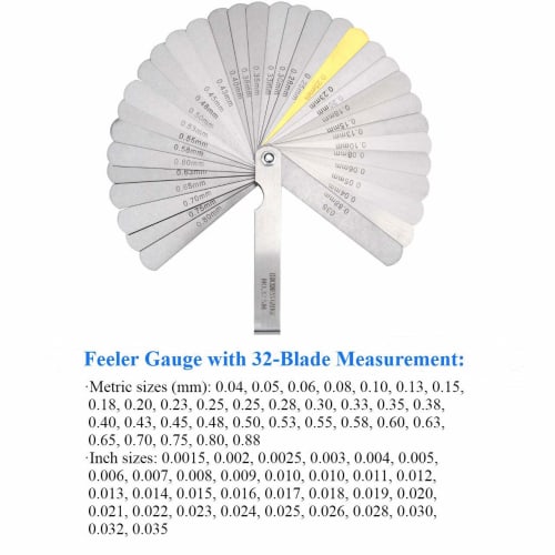 JUTOSU Thickness Gauge, 32-Piece Steel Feeler Gauge with Dual Marking, Metric & Imperial, 0.04-0.88 mm (0.04-0.88 mm)
