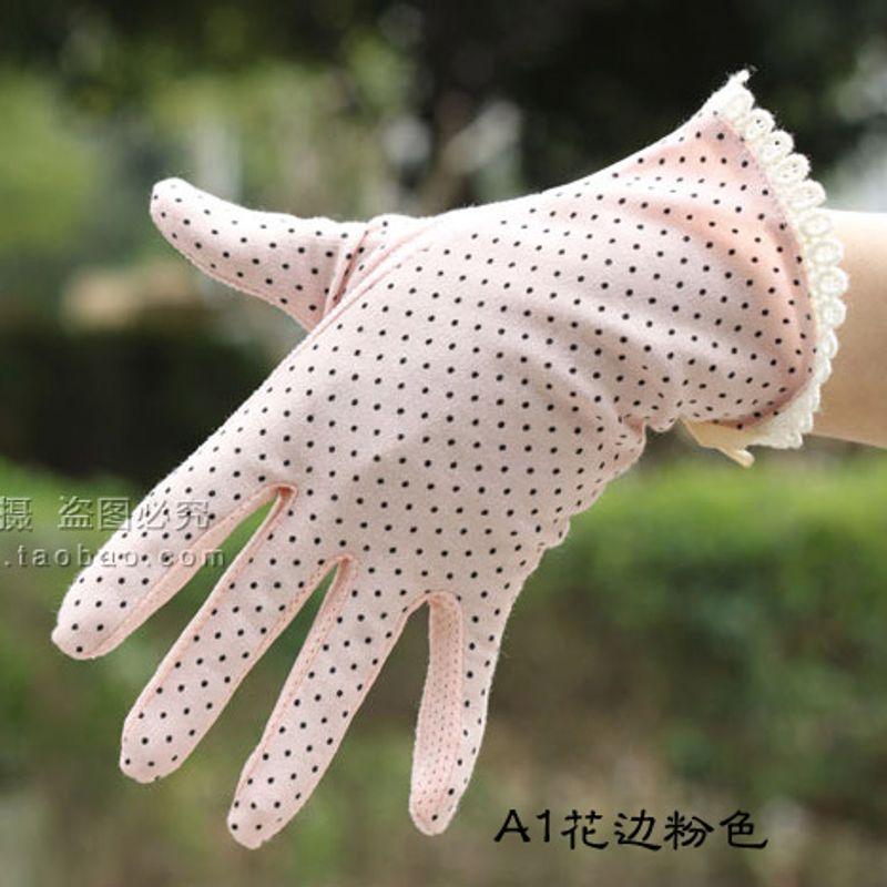 

Summer Women s Short Floral Fresh Cotton Sun Protection Gloves A1 lace pink One size