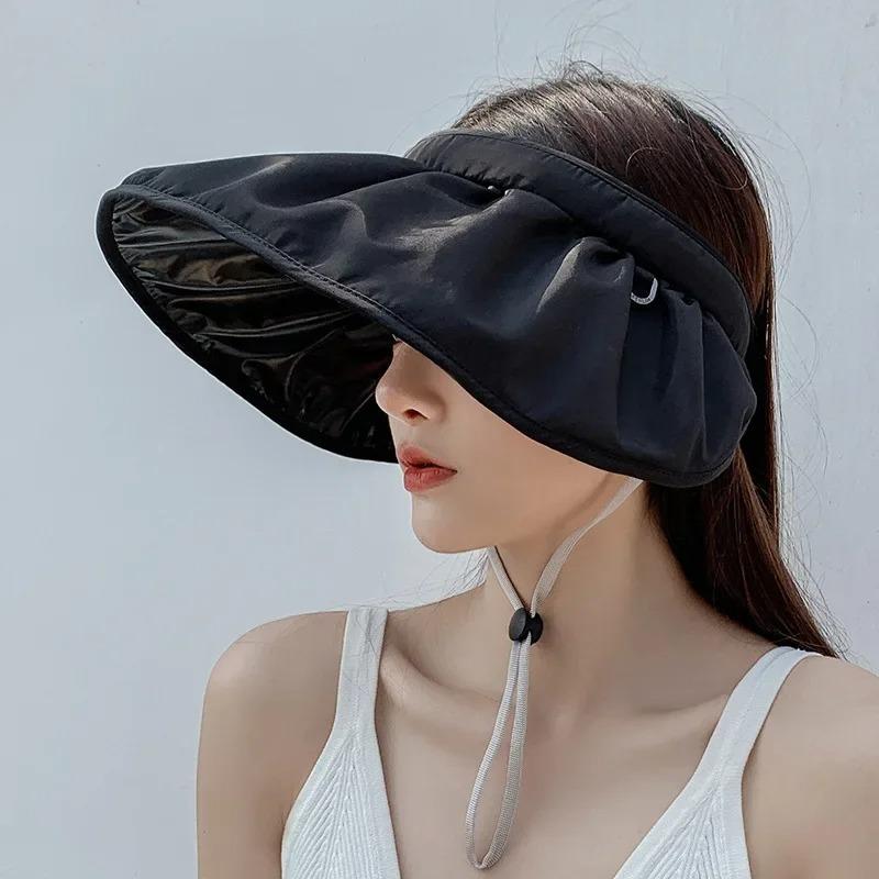 Large Brim Sun Hat Black Shell No Top Women's Style Summer Anti-Uv Hairband Sun Cap Breathable Mesh Cap for Outdoor Activities