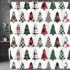 Christmas Tree Shower Curtain Set with Holiday Pattern, Waterproof Winter Bathroom Decor Includes Hooks for Xmas Theme