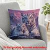 2D Flat Printing, 1pc, White Tiger And Cub with Blue Eyes In Snowy Mountain Landscape, Pillow Cover, Polyester, Modern Home Decor: Decorative Covers S