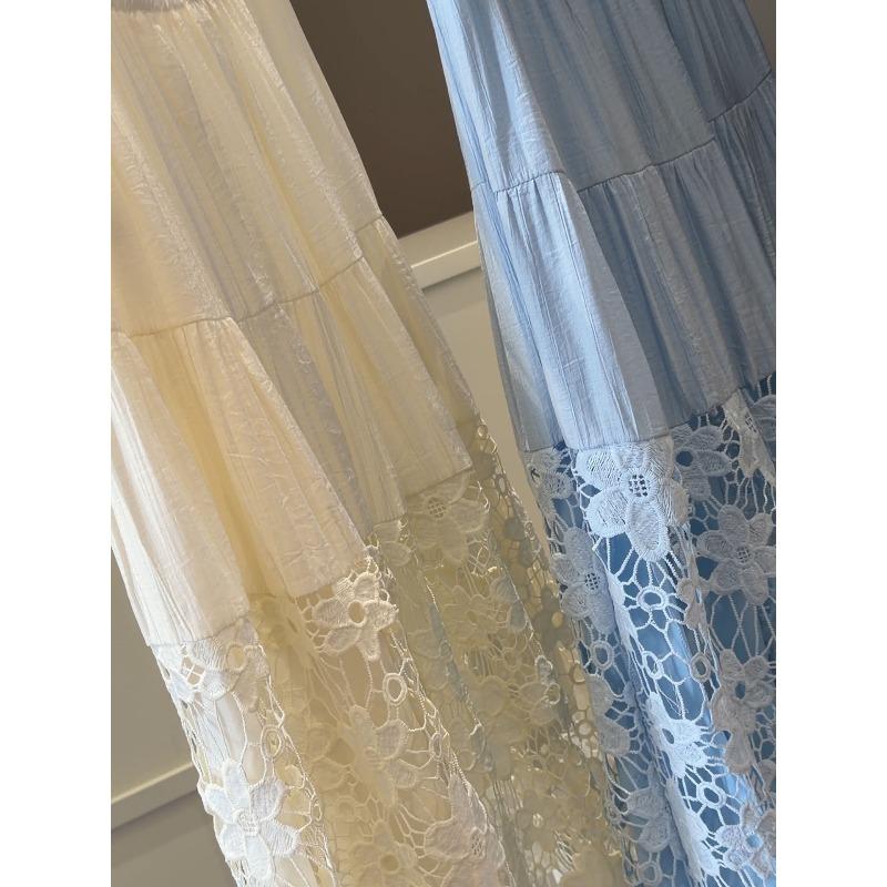 Lace Crochet A-Line Midi Skirt Hollow Patchwork Half Skirt Versatile Designer Women's Skirt JM2619