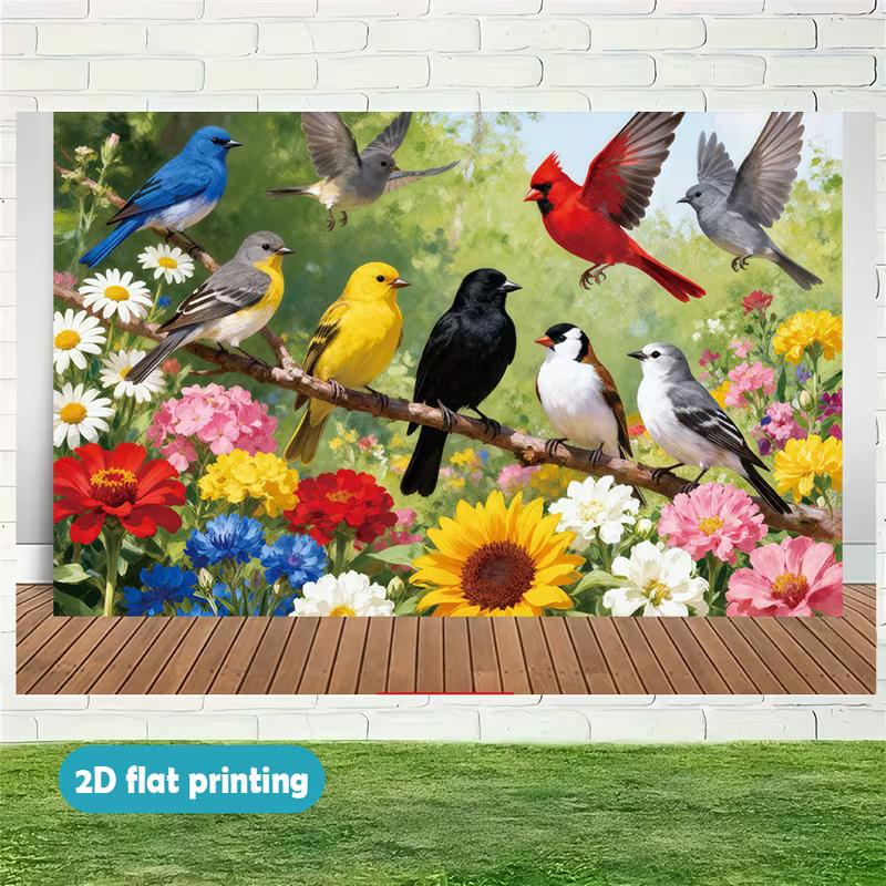 2D Flat Printing North American Backyard Birds with Blooms Backdrop 47.2x31.5inch/120*80cm
